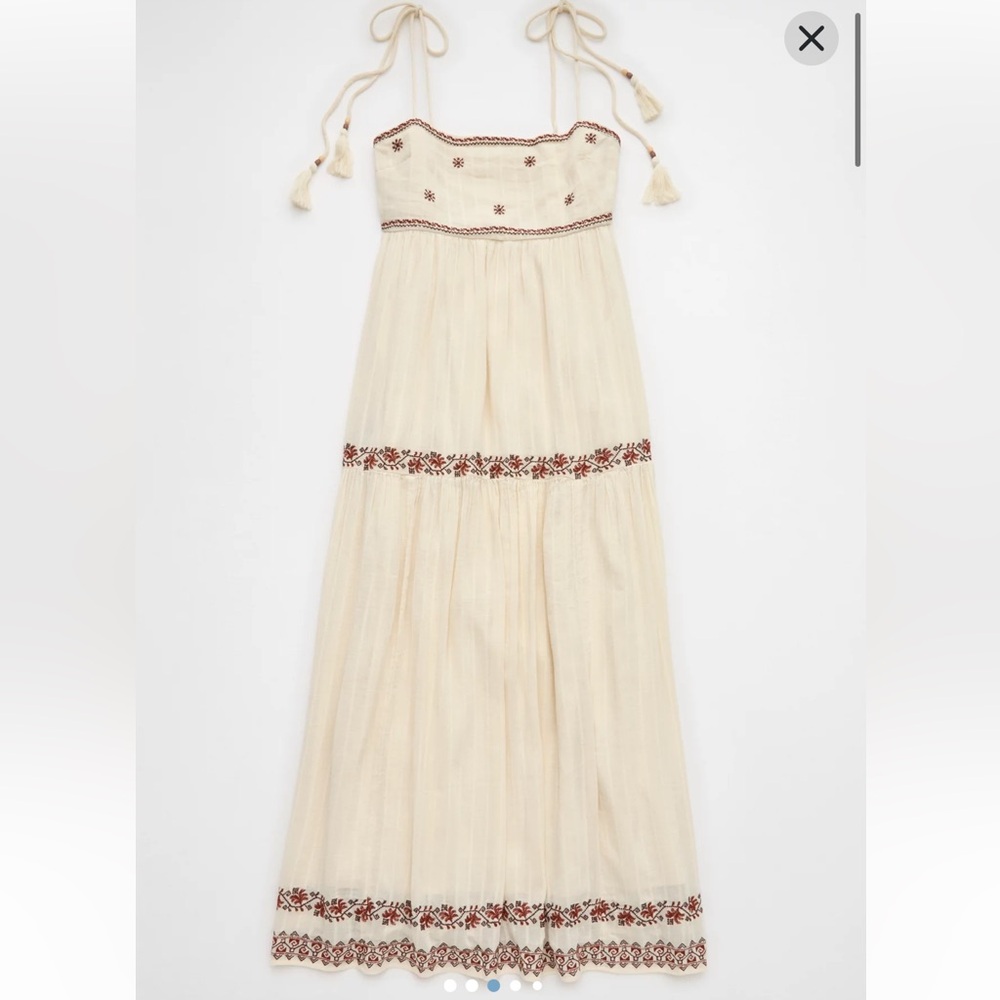 NWT AE Cream Boho Maxi Dress with Embroidered Trim - Picture 3 of 6